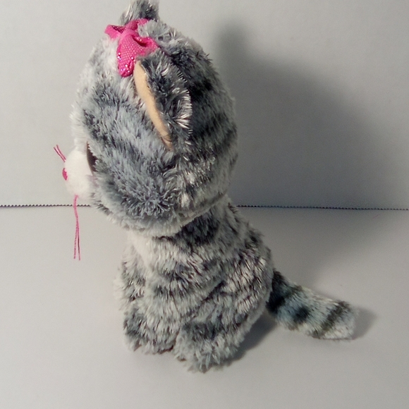 Tysilk Kiki Grey Striped Kitten with Pink Eyes Stuffed Animal Plush - Picture 5 of 9